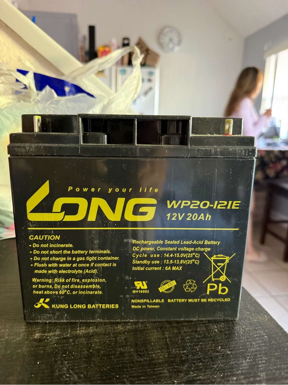 12V 20Ah Rechargeable Sealed Lead-Acid Battery - Black